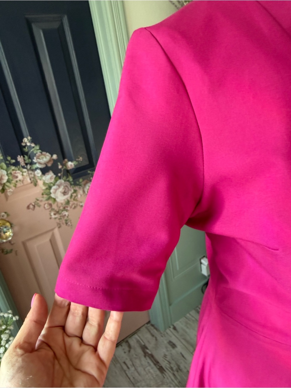 NWOT Fuchsia Midi Dress with Bow Neckline - Picture 2 of 6